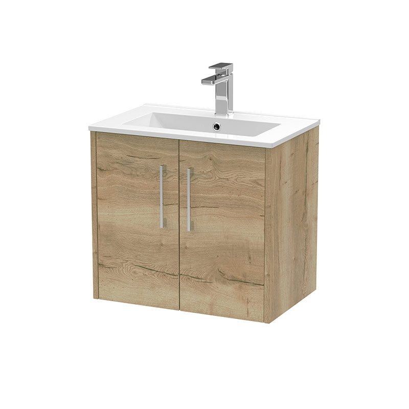 Hudson Reed Juno Wall Hung Double Door 600mm Vanity & Minimalist 1 Tap Hole Vitreous China Basin (1 size, 5 colours) - Brand New Bathrooms