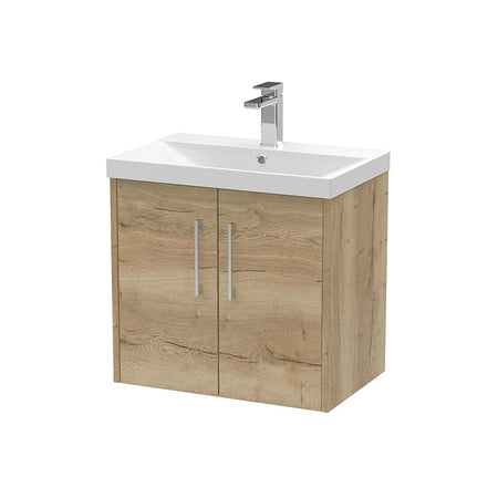 Hudson Reed Juno Wall Hung Double Door 600mm Vanity & Thin-Edge 1 Tap Hole Vitreous China Basin (1 size, 5 colours) - Brand New Bathrooms