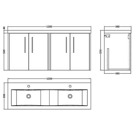 Hudson Reed Juno Wall Hung Four Door 1200mm Vanity & Double Vitreous China Basin (1 size, 5 colours) - Brand New Bathrooms