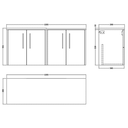 Hudson Reed Juno Wall Hung Four Door 1200mm Vanity & Grey Laminate Worktop (1 size, 5 colours) - Brand New Bathrooms