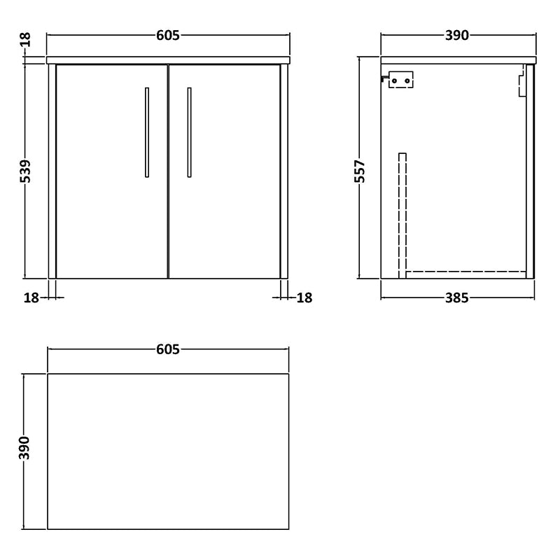 Hudson Reed Juno Wall Hung Double Door 600mm Vanity & Matching Worktop (1 size, 5 colours) - Brand New Bathrooms