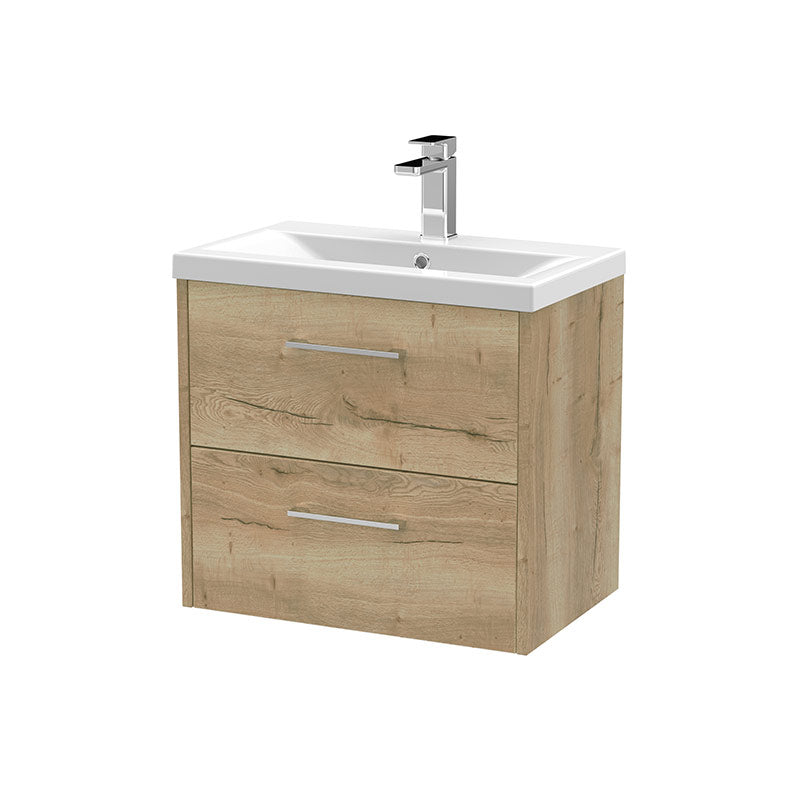 Hudson Reed Juno Wall Hung Double Drawer 600mm Vanity & Mid-Edge 1 Tap Hole Vitreous China Basin (1 size, 5 colours) - Brand New Bathrooms
