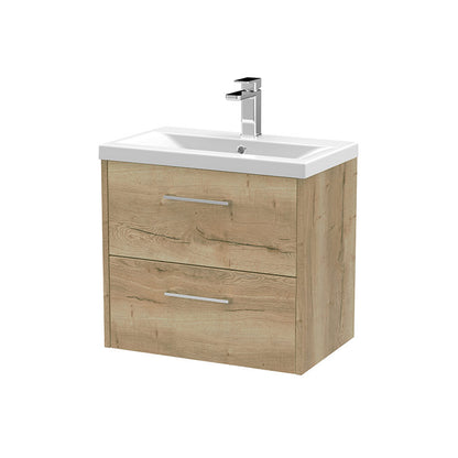 Hudson Reed Juno Wall Hung Double Drawer 600mm Vanity & Mid-Edge 1 Tap Hole Vitreous China Basin (1 size, 5 colours) - Brand New Bathrooms