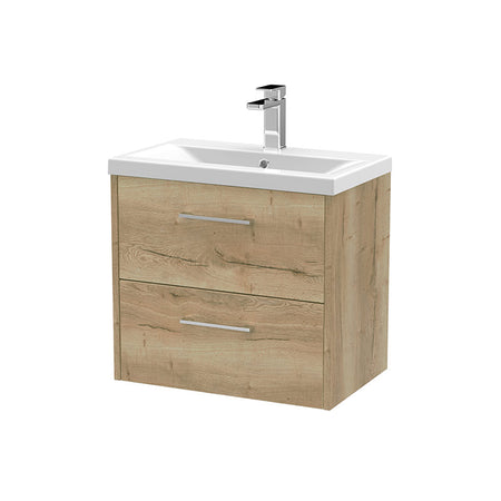 Hudson Reed Juno Wall Hung Double Drawer 600mm Vanity & Mid-Edge 1 Tap Hole Vitreous China Basin (1 size, 5 colours) - Brand New Bathrooms