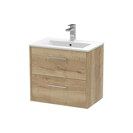 Hudson Reed Juno Wall Hung Double Drawer 600mm Vanity & Minimalist 1 Tap Hole Vitreous China Basin (1 size, 5 colours) - Brand New Bathrooms