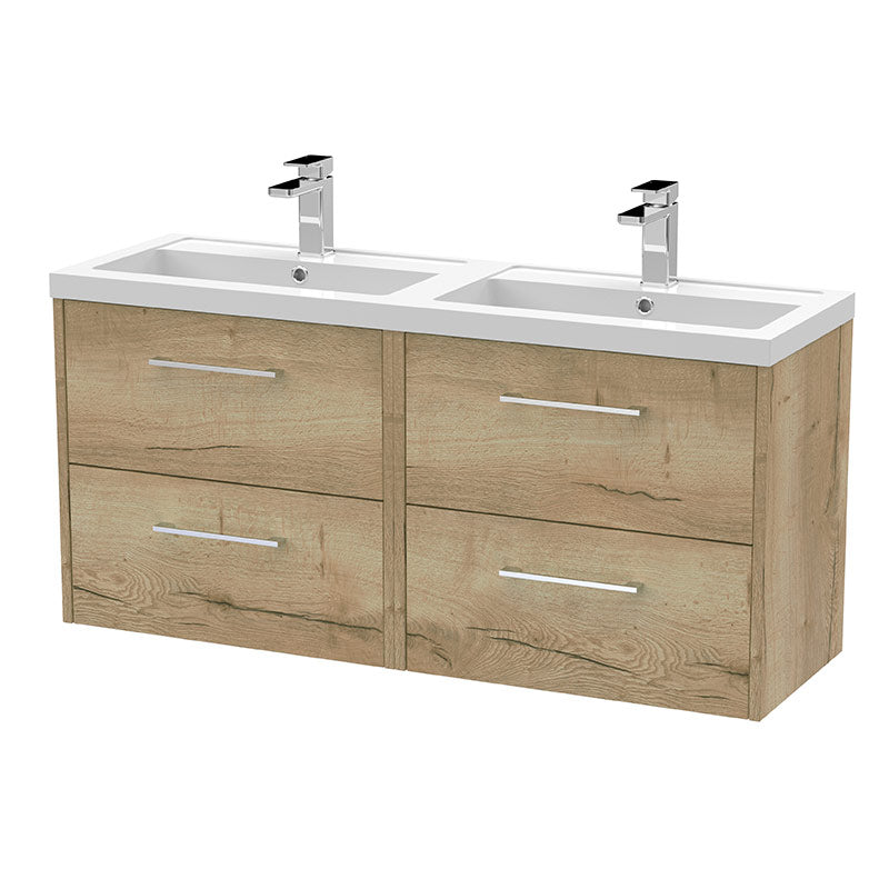 Hudson Reed Juno Wall Hung Four Drawer 1200mm Vanity & Double Polymarble Basin (1 size, 5 colours) - Brand New Bathrooms