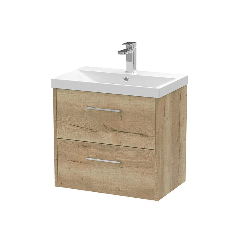 Hudson Reed Juno Wall Hung Double Drawer 600mm Vanity & Thin-Edge 1 Tap Hole Vitreous China Basin (1 size, 5 colours) - Brand New Bathrooms