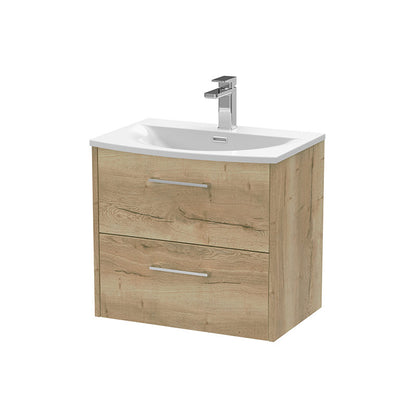 Hudson Reed Juno Wall Hung Double Drawer 600mm Vanity & Curved 1 Tap Hole Vitreous China Basin (1 size, 5 colours) - Brand New Bathrooms