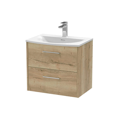 Hudson Reed Juno Wall Hung Double Drawer 600mm Vanity & Curved 1 Tap Hole Vitreous China Basin (1 size, 5 colours) - Brand New Bathrooms