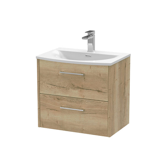 Hudson Reed Juno Wall Hung Double Drawer 600mm Vanity & Curved 1 Tap Hole Vitreous China Basin (1 size, 5 colours) - Brand New Bathrooms