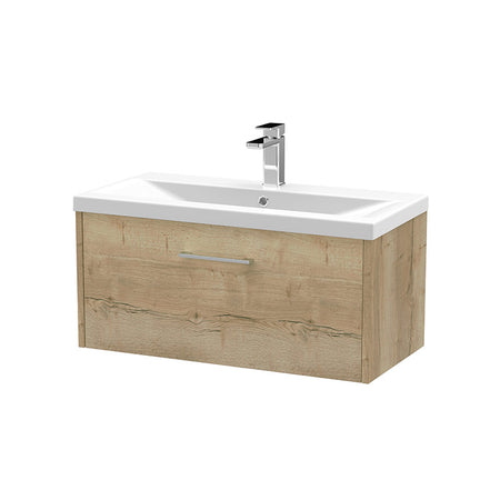 Hudson Reed Juno Wall Hung Single Drawer 800mm Vanity & Mid-Edge 1 Tap Hole Vitreous China Basin (1 size, 5 colours) - Brand New Bathrooms