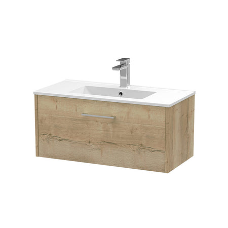 Hudson Reed Juno Wall Hung Single Drawer 800mm Vanity & Minimalist 1 Tap Hole Vitreous China Basin (1 size, 5 colours) - Brand New Bathrooms