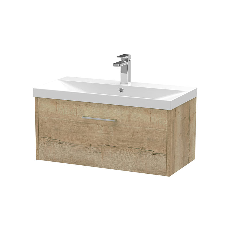 Hudson Reed Juno Wall Hung Single Drawer 800mm Vanity & Thin-Edge 1 Tap Hole Vitreous China Basin (1 size, 5 colours) - Brand New Bathrooms
