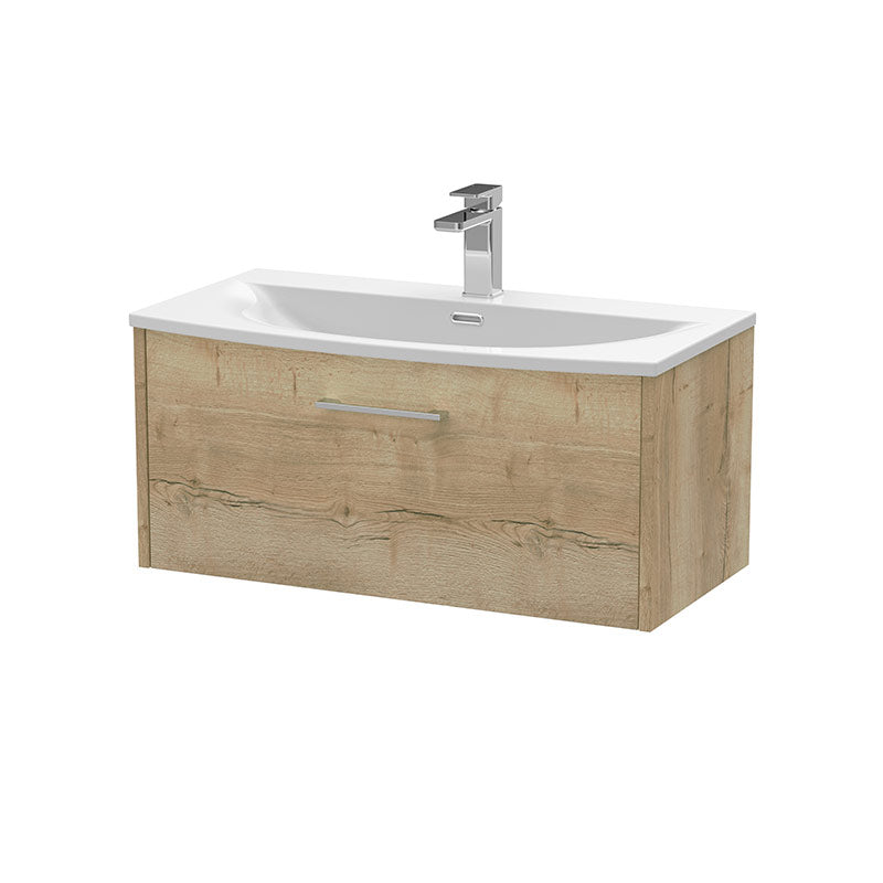 Hudson Reed Juno Wall Hung Single Drawer 800mm Vanity & Curved 1 Tap Hole Vitreous China Basin (1 size, 5 colours) - Brand New Bathrooms