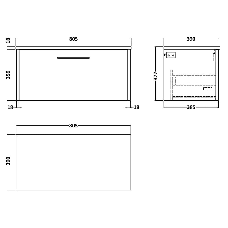 Hudson Reed Juno Wall Hung Single Drawer 800mm Vanity & Matching Worktop (1 size, 5 colours) - Brand New Bathrooms