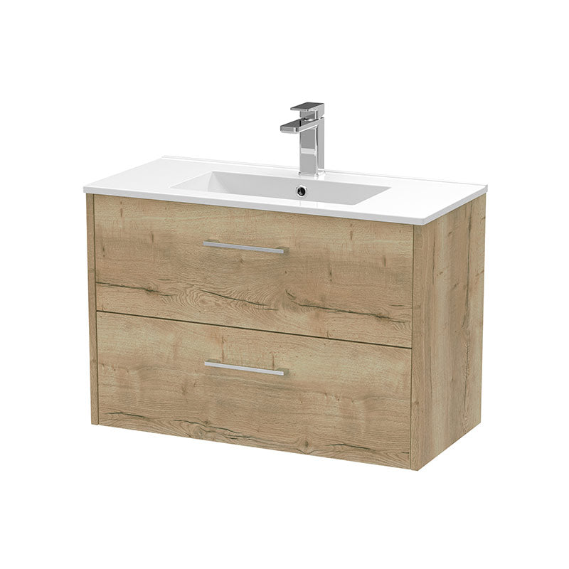 Hudson Reed Juno Wall Hung Double Drawer 800mm Vanity & Minimalist 1 Tap Hole Vitreous China Basin (1 size, 5 colours) - Brand New Bathrooms