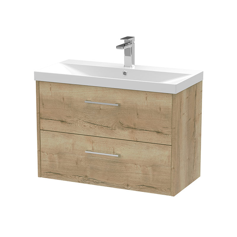 Hudson Reed Juno Wall Hung Double Drawer 800mm Vanity & Thin-Edge 1 Tap Hole Vitreous China Basin (1 size, 5 colours) - Brand New Bathrooms