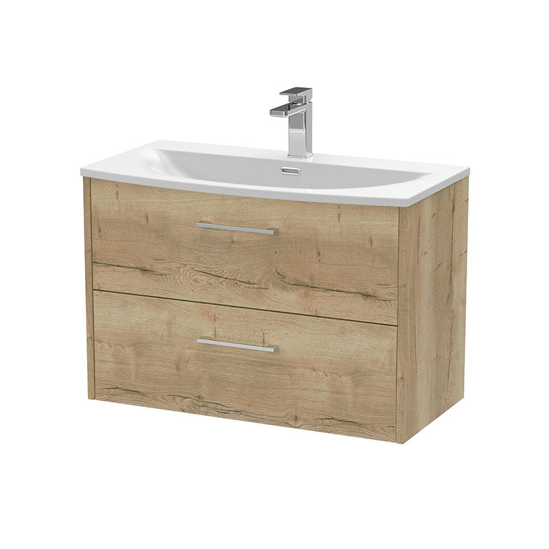 Hudson Reed Juno Wall Hung Double Drawer 800mm Vanity & Curved 1 Tap Hole Vitreous China Basin (1 size, 5 colours) - Brand New Bathrooms