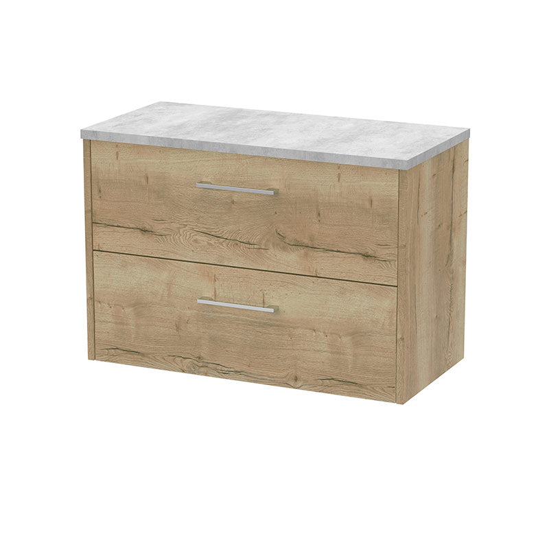 Hudson Reed Juno Wall Hung Double Drawer 800mm Vanity & Grey Laminate Top (1 size, 5 colours) - Brand New Bathrooms