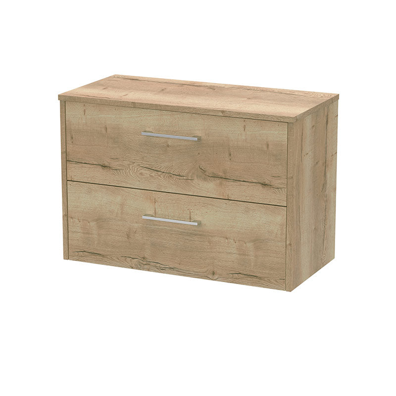Hudson Reed Juno Wall Hung Double Drawer 800mm Vanity & Matching Worktop (1 size, 5 colours) - Brand New Bathrooms