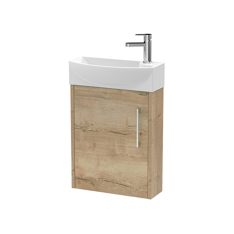 Hudson Reed Juno Compact Wall Hung Single Door 440mm Unit & 1 Tap Hole Left Handed Ceramic Basin (1 size, 5 colours) - Brand New Bathrooms