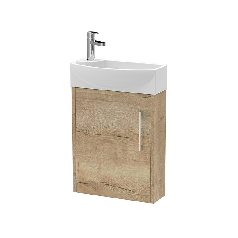 Hudson Reed Juno Compact Wall Hung Single Door 440mm Unit & 1 Tap Hole Right Handed Ceramic Basin (1 size, 3 colours) - Brand New Bathrooms