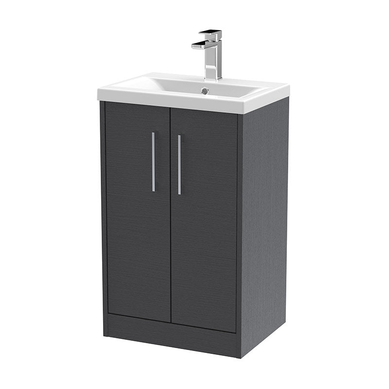 Hudson Reed Juno Floor Standing Double Door 500mm Vanity & Mid-Edge Polymarble 1 Tap Hole Basin (1 size, 3 colours) - Brand New Bathrooms