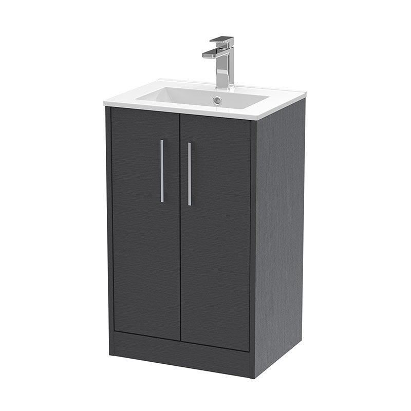 Hudson Reed Juno Floor Standing Double Door 500mm Vanity & Minimalist 1 Tap Hole Polymarble Basin (1 size, 3 colours) - Brand New Bathrooms