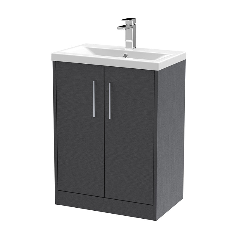 Hudson Reed Juno Floor Standing Double Door 600mm Vanity & Mid-Edge 1 Tap Hole Vitreous China Basin (1 size, 3 colours) - Brand New Bathrooms