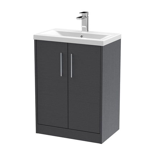 Hudson Reed Juno Floor Standing Double Door 600mm Vanity & Mid-Edge 1 Tap Hole Vitreous China Basin (1 size, 3 colours) - Brand New Bathrooms