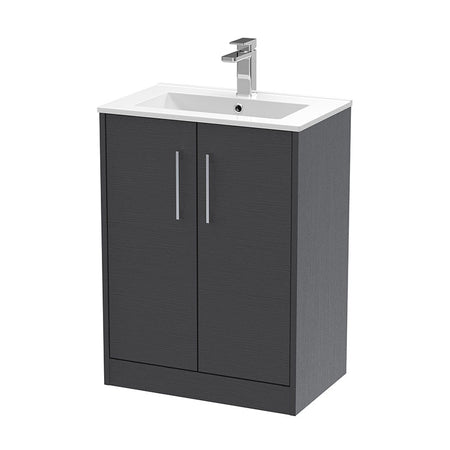 Hudson Reed Juno Floor Standing Double Door 600mm Vanity & Minimalist 1 Tap Hole Vitreous China Basin (1 size, 3 colours) - Brand New Bathrooms