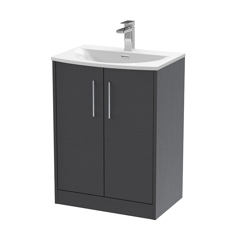 Hudson Reed Juno Floor Standing Double Door 600mm Vanity & Curved 1 Tap Hole Vitreous China Basin (1 size, 5 colours) - Brand New Bathrooms