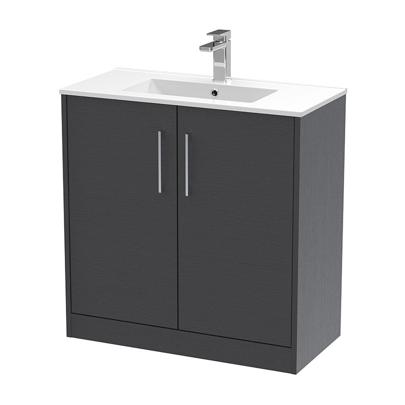 Hudson Reed Juno Floor Standing Double Door 800mm Vanity & Minimalist 1 Tap Hole Vitreous China Basin (1 size, 5 colours) - Brand New Bathrooms