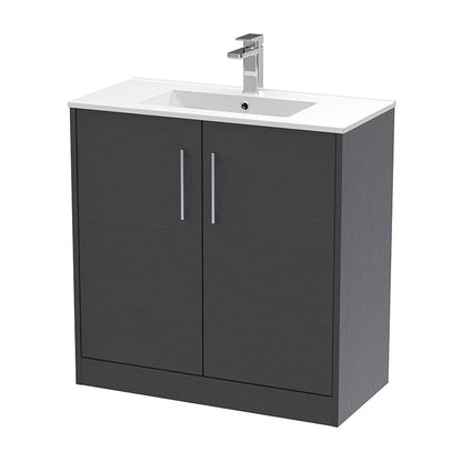 Hudson Reed Juno Floor Standing Double Door 800mm Vanity & Minimalist 1 Tap Hole Vitreous China Basin (1 size, 5 colours) - Brand New Bathrooms