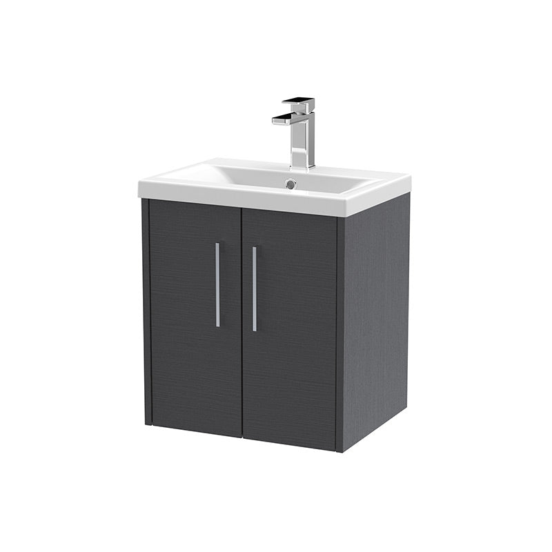Hudson Reed Juno Wall Hung Double Door 500mm Vanity & Mid-Edge 1 Tap Hole Vitreous China Basin (1 size, 5 colours) - Brand New Bathrooms