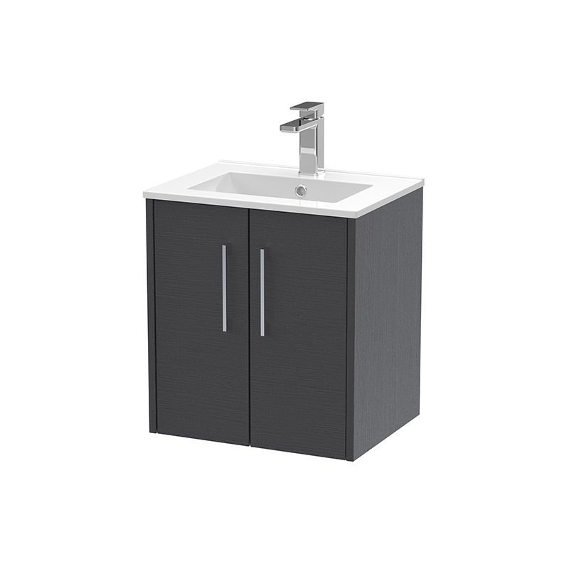 Hudson Reed Juno Wall Hung Double Door 500mm Vanity & Minimalist 1 Tap Hole Vitreous China Basin (1 size, 5 colours) - Brand New Bathrooms