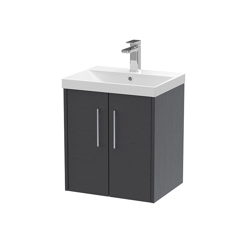 Hudson Reed Juno Wall Hung Double Door 500mm Vanity & Thin-Edge 1 Tap Hole Vitreous China Basin (1 size, 5 colours) - Brand New Bathrooms