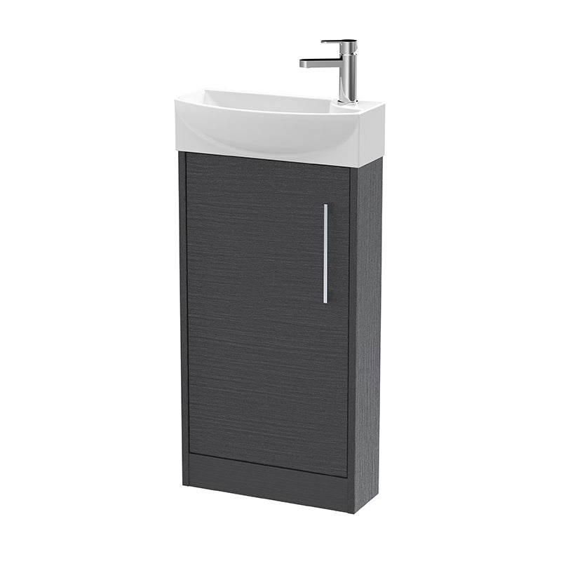 Hudson Reed Juno Compact Floor Standing Single Door 440mm Unit and 1 Tap Hole Ceramic Left Hand Basin (1 size, 5 colours) - Brand New Bathrooms