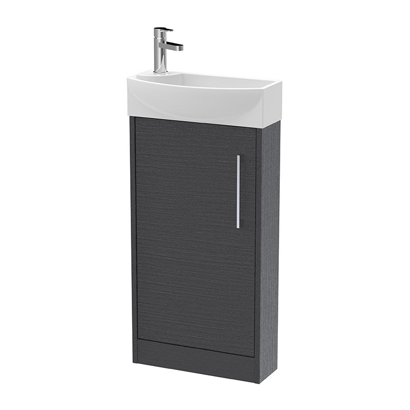Hudson Reed Juno Compact Floor Standing Single Door 440mm Unit & 1 Tap Hole Ceramic Right Hand Basin (1 size, 5 colours) - Brand New Bathrooms