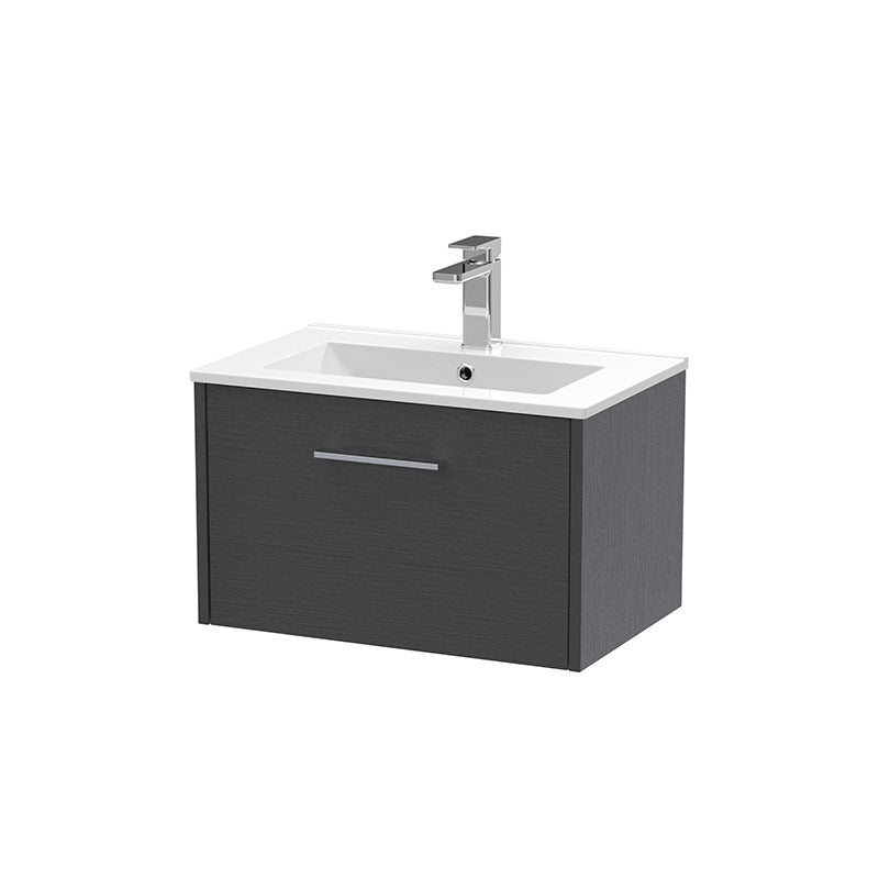 Hudson Reed Juno Wall Hung Single Drawer 600mm Vanity & Minimalist 1 Tap Hole Vitreous China Basin (1 size, 5 colours) - Brand New Bathrooms