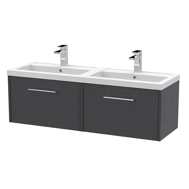 Hudson Reed Juno Wall Hung Double Drawer 1200mm Vanity & Double Polymarble Basin (1 size, 5 colours) - Brand New Bathrooms