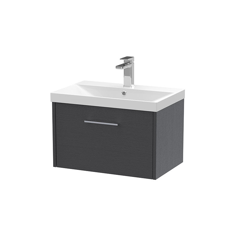 Hudson Reed Juno Wall Hung Single Drawer 600mm Vanity & Thin-Edge 1 Tap Hole Vitreous China Basin (1 size, 5 colours) - Brand New Bathrooms