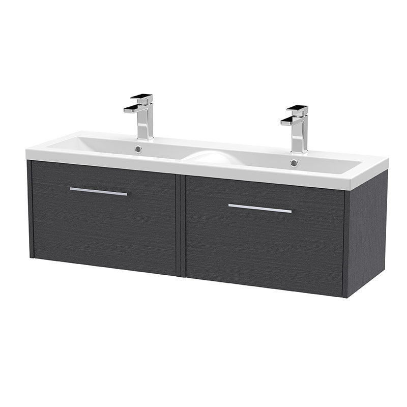 Hudson Reed Juno Wall Hung Double Drawer 1200mm Vanity & Double Vitreous China Basin (1 size, 5 colours) - Brand New Bathrooms