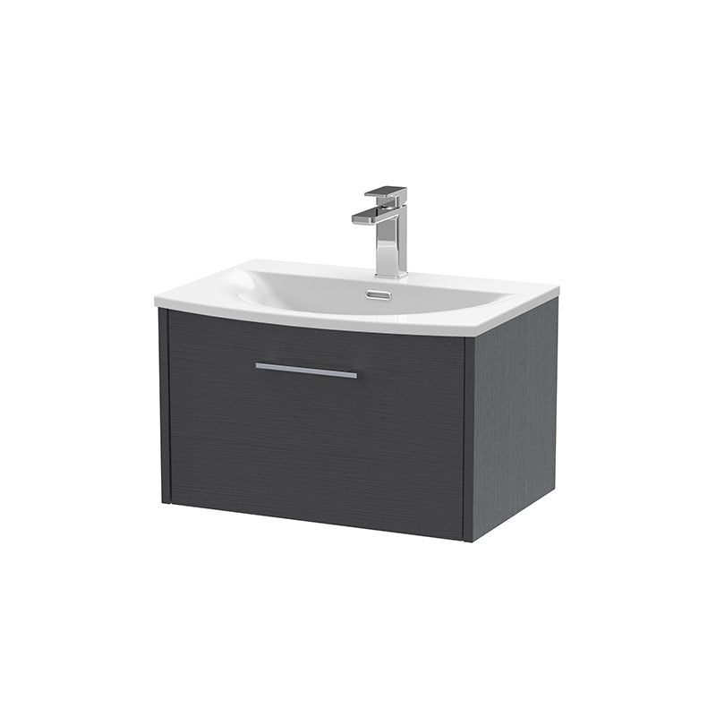 Hudson Reed Juno Wall Hung Single Drawer 600mm Vanity & Curved 1 Tap Hole Vitreous China Basin (1 size, 5 colours) - Brand New Bathrooms