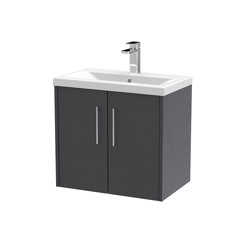 Hudson Reed Juno Wall Hung Double Door 600mm Vanity & Mid-Edge 1 Tap Hole Vitreous China Basin (1 size, 5 colours) - Brand New Bathrooms