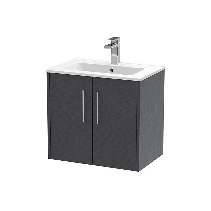 Hudson Reed Juno Wall Hung Double Door 600mm Vanity & Minimalist 1 Tap Hole Vitreous China Basin (1 size, 5 colours) - Brand New Bathrooms