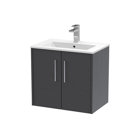 Hudson Reed Juno Wall Hung Double Door 600mm Vanity & Minimalist 1 Tap Hole Vitreous China Basin (1 size, 5 colours) - Brand New Bathrooms