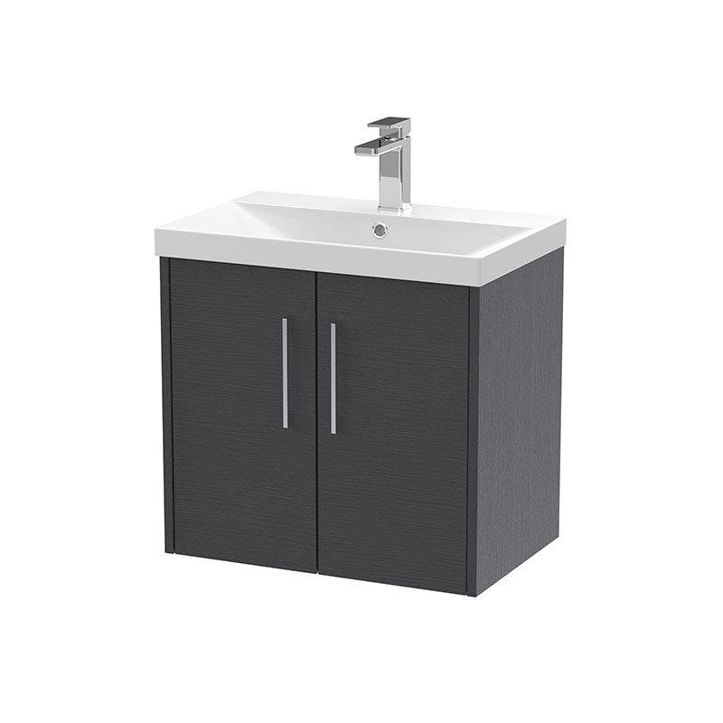 Hudson Reed Juno Wall Hung Double Door 600mm Vanity & Thin-Edge 1 Tap Hole Vitreous China Basin (1 size, 5 colours) - Brand New Bathrooms