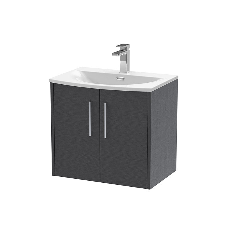 Hudson Reed Juno Wall Hung Double Door 600mm Vanity & Curved 1 Tap Hole Vitreous China Basin (1 size, 5 colours) - Brand New Bathrooms