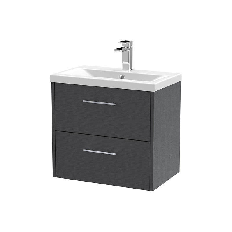 Hudson Reed Juno Wall Hung Double Drawer 600mm Vanity & Mid-Edge 1 Tap Hole Vitreous China Basin (1 size, 5 colours) - Brand New Bathrooms